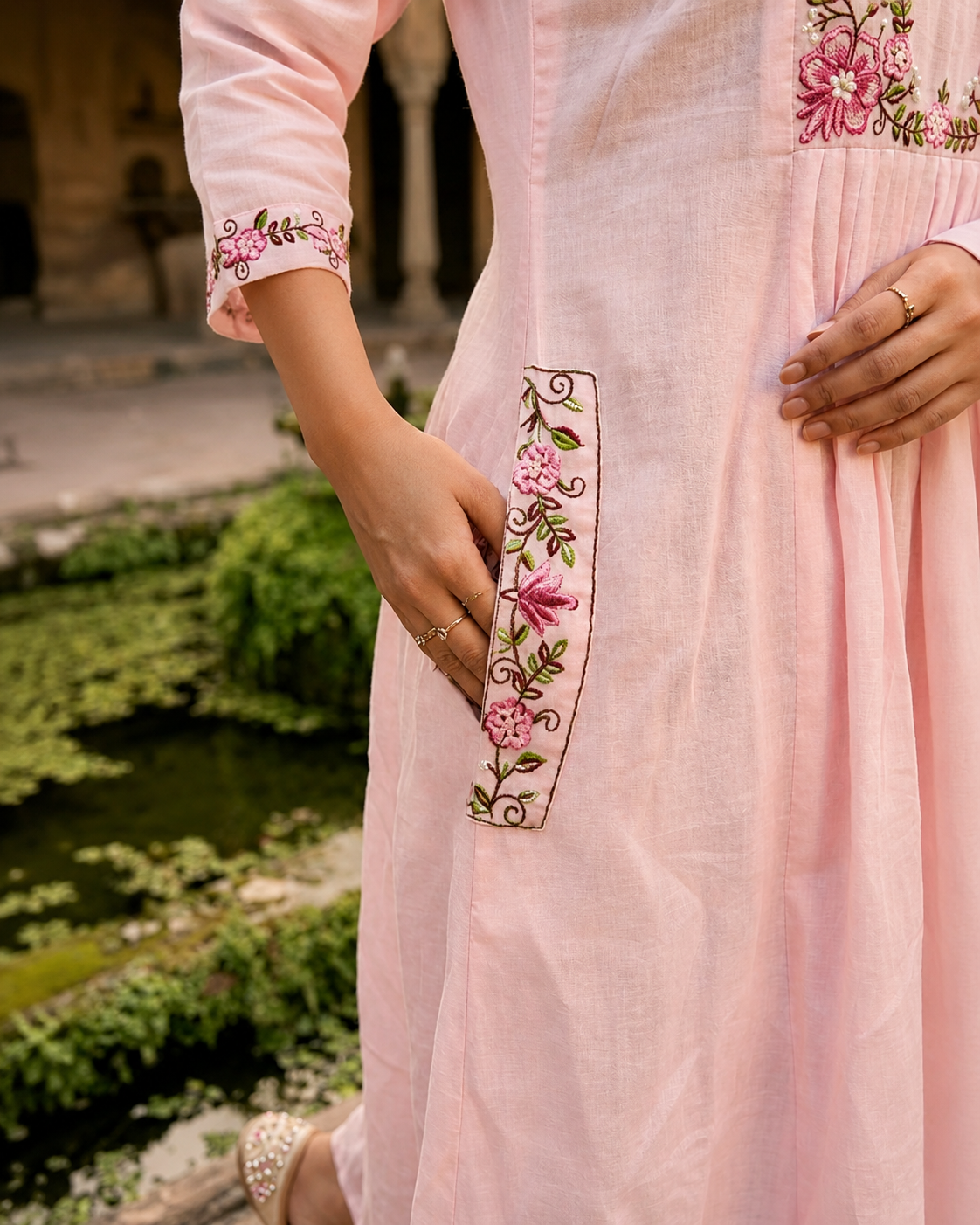 Pink Mul Cotton Embroidered Kurti Pant Dupatta Set | Aanchal Floral 3-Piece Salwar Suit | Festive Ethnic Wear | M to 2XL