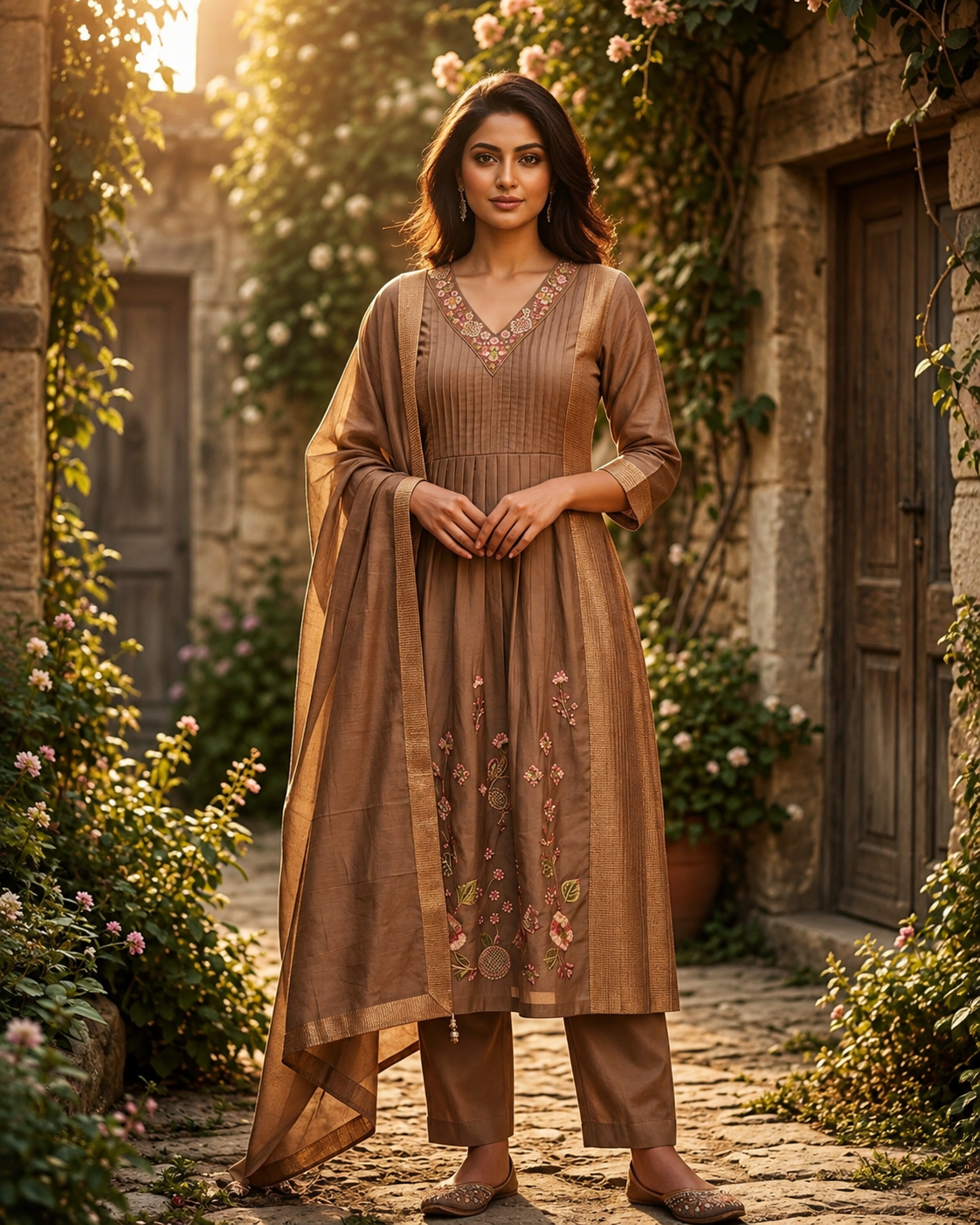 Mocha Brown Anarkali Kurta Set