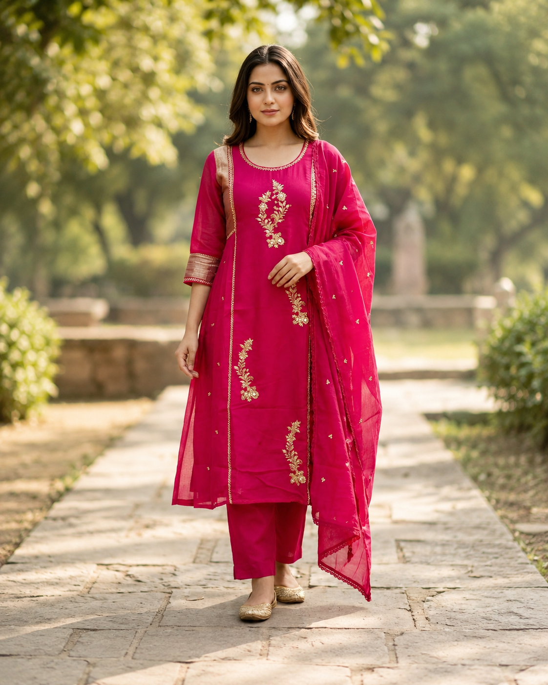 SUJATA: Exquisite Mul Chanderi & Roman Silk Kurta Set