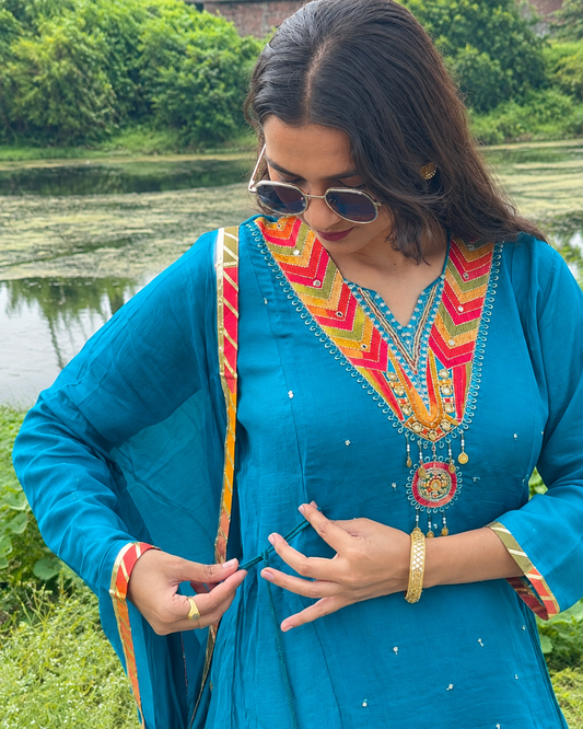 Handwork Mul Chanderi Kurta Set For Women| Festive Wear