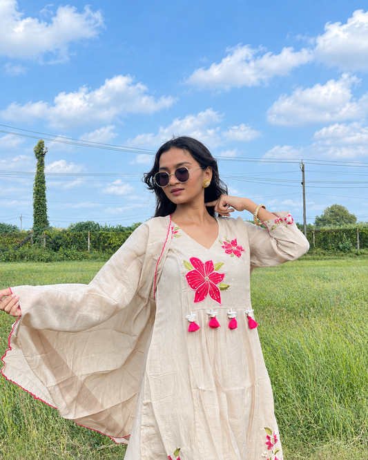 Floral Embroidered Chanderi Kurta Set for Women